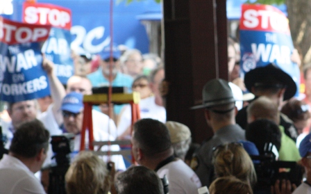 Police at Fancy Farm Picnic 2011 - shutting down a Dem heckler megaphone