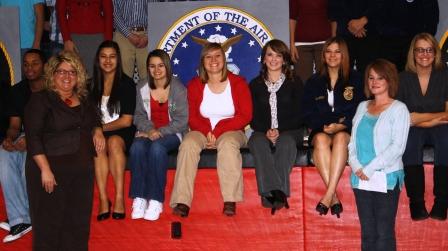 Mrs. Courtney Mayes and aide Renee Cole with students